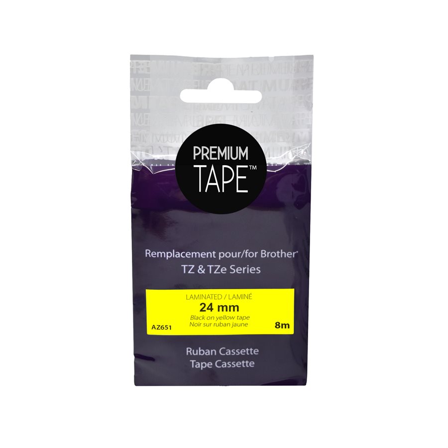 Brother TZ651 - NOIR Sur JAUNE 24mm compatible