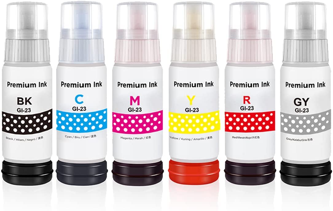 6 Ink Bottle Compatible Canon GI-23 (4696C001 4670C001 4678C001 4687C001 4705C001 4714C001) CMYKGYRD